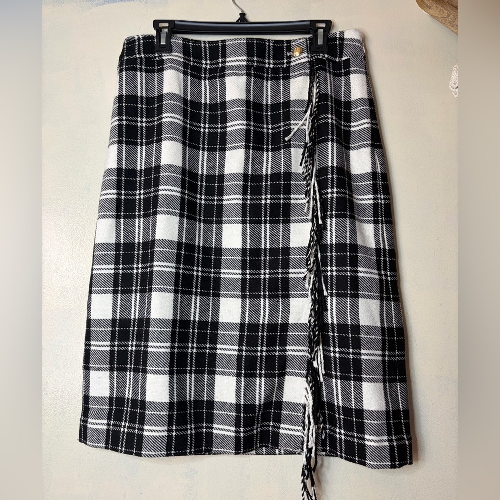 Talbots wool blend plaid midi length skirt academia career professional sz 10